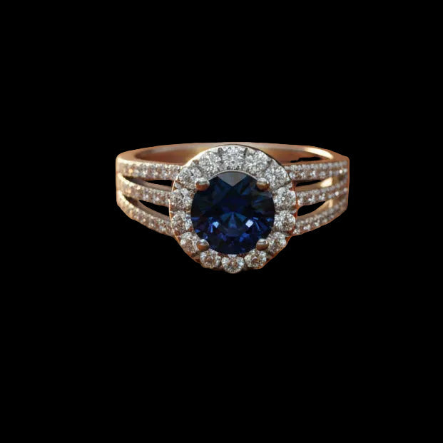 Designer EMJ 1.25 ct Sapphire Diamond Halo Ring 14762