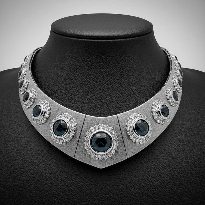 Estate One Of A Kind 23.38 cttw Black Diamond 6.97 cttw White Diamond 18K White Gold Necklace 15018
