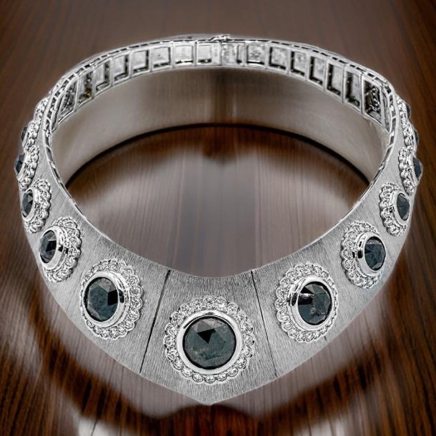 Estate One Of A Kind 23.38 cttw Black Diamond 6.97 cttw White Diamond 18K White Gold Necklace 15018