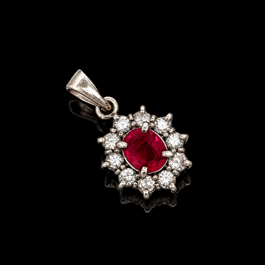 Estate Fine Ruby & Diamond Platinum Pendant