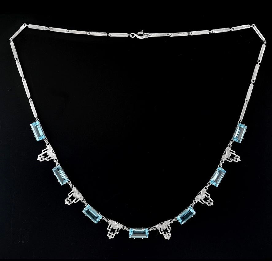 Blue Topaz and Diamond 18K White Gold Necklace