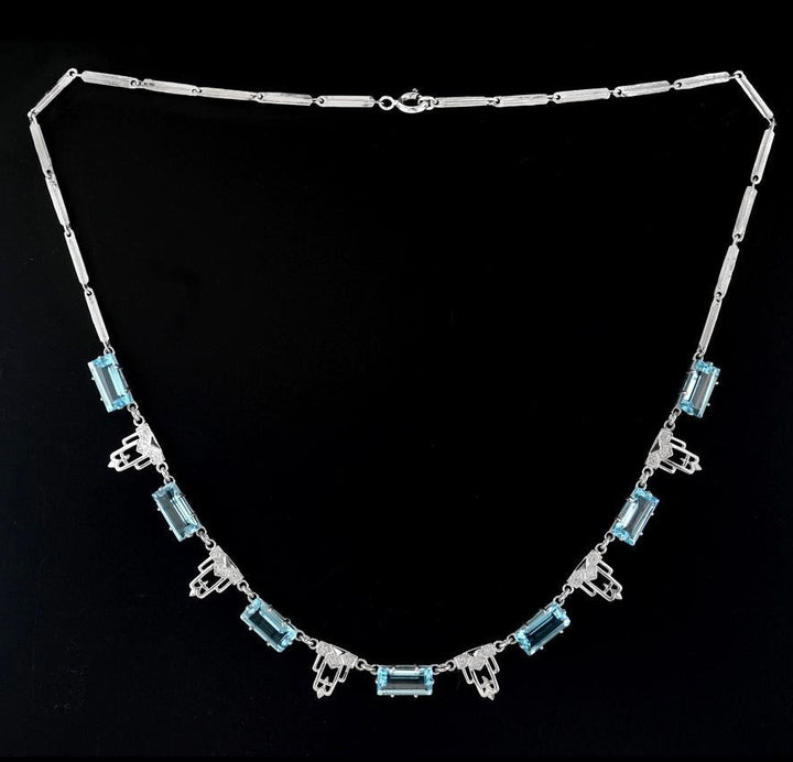 Blue Topaz and Diamond 18K White Gold Necklace