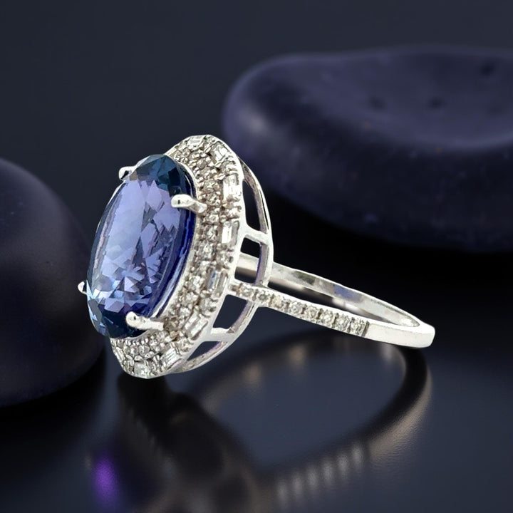 Oval Tanzanite, Diamond and 18K White Gold Ring