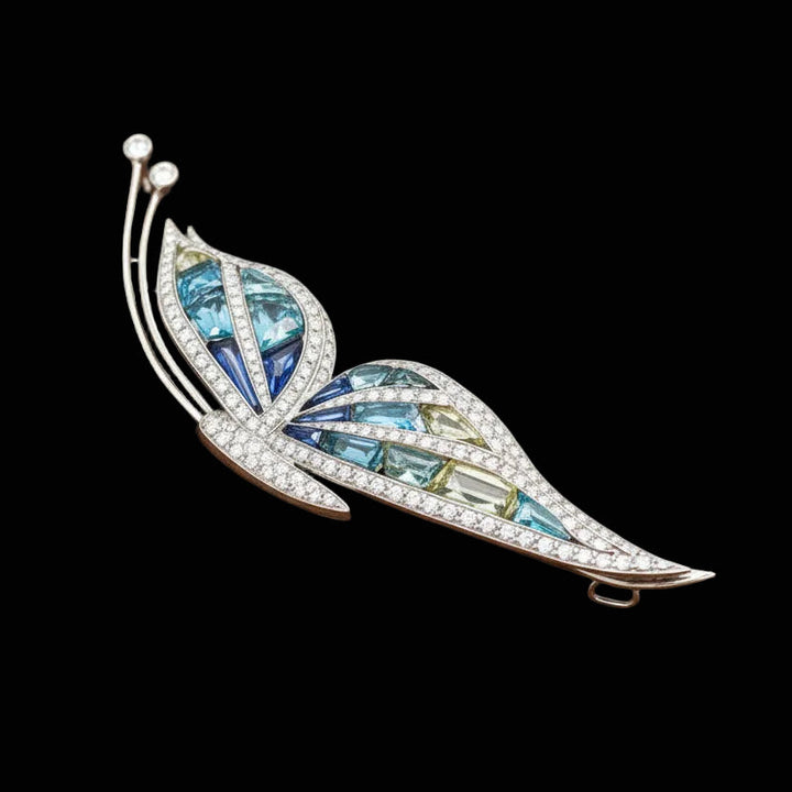 Italian Designer of Valenza Garavelli Diamond and Semi Precious Gemstone 18Kt White Gold Pendant/Brooch