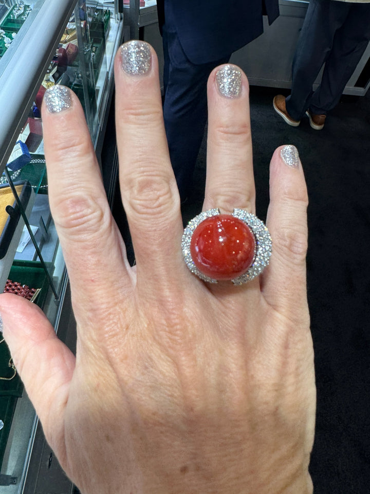 Coral, Diamond and Platinum Statement Ring