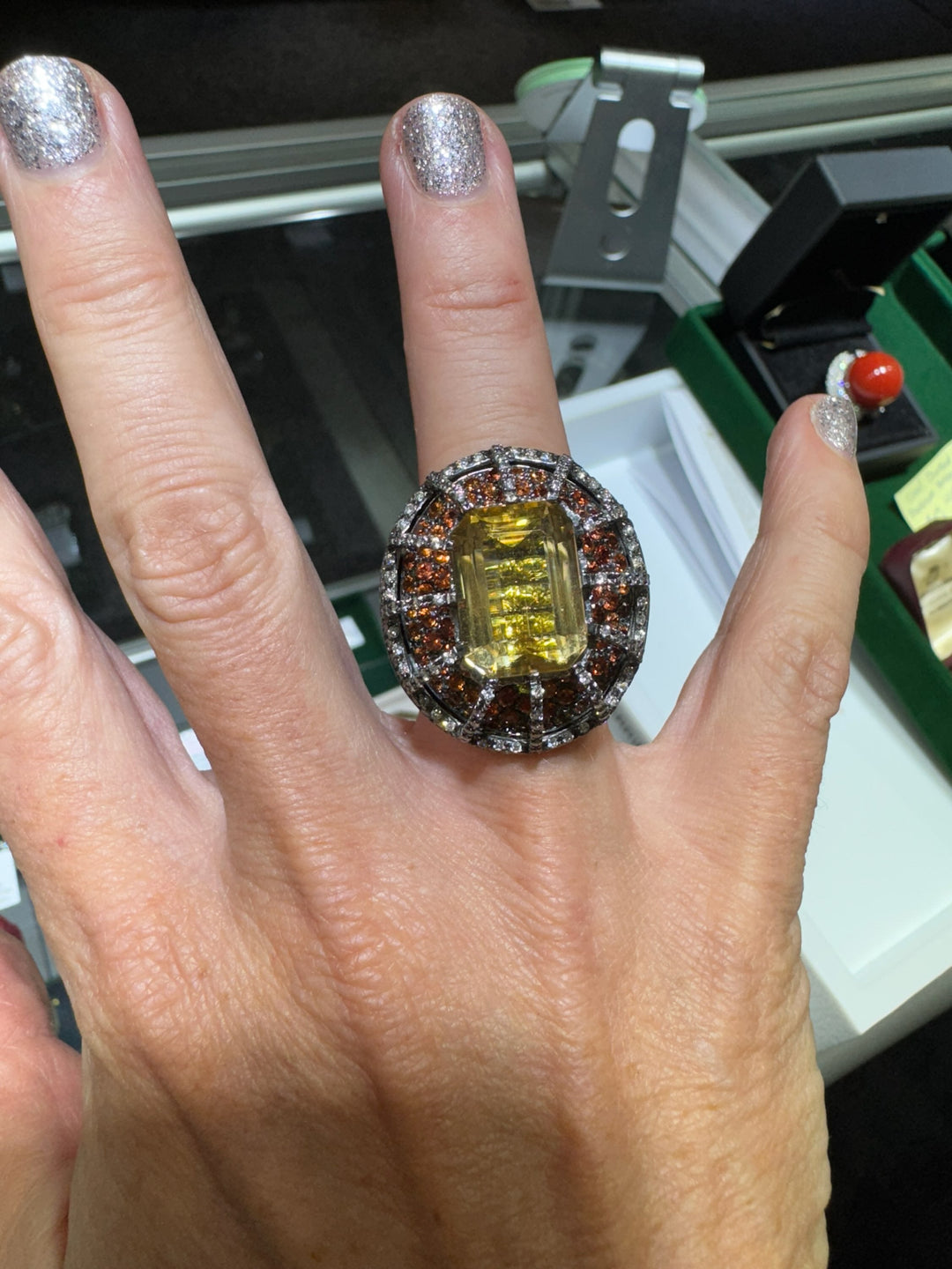 Citrine, Orange Sapphire, Diamond Designer Ring