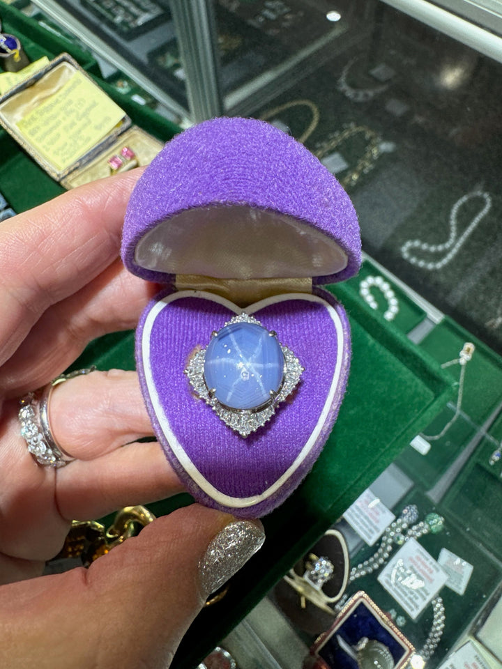 Star Sapphire, Diamond and Platinum Ballerina Ring