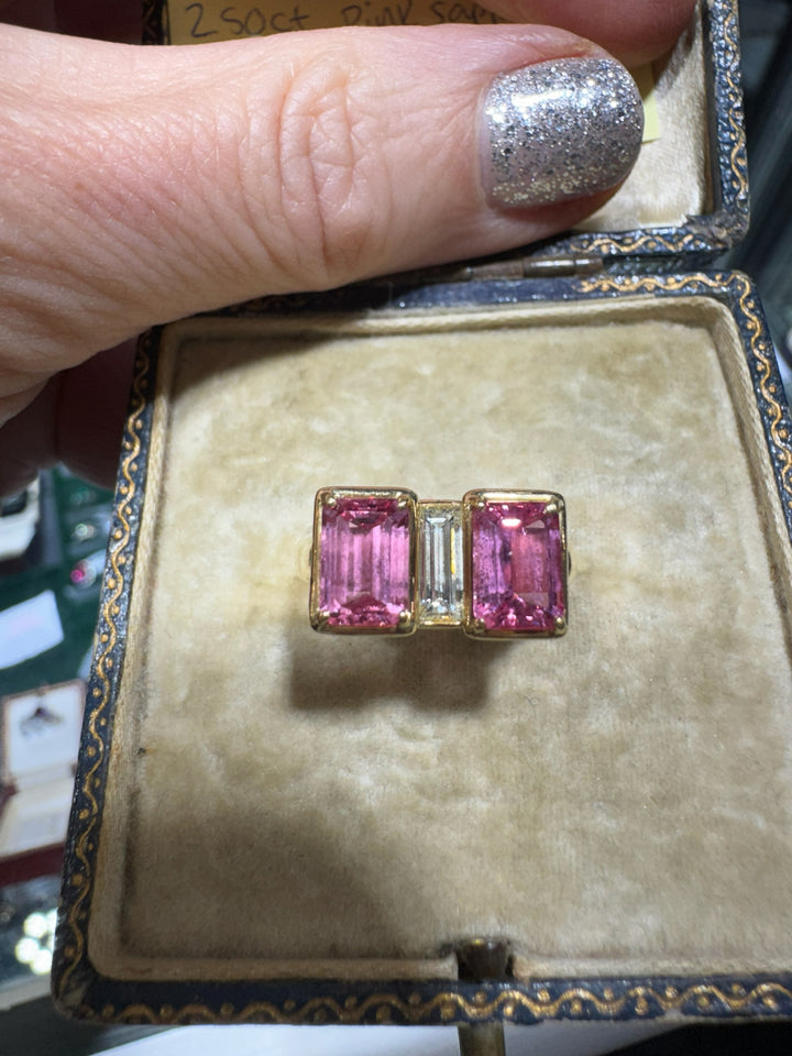 Pink Sapphire, Diamond and 18K Yellow Gold Statement Ring