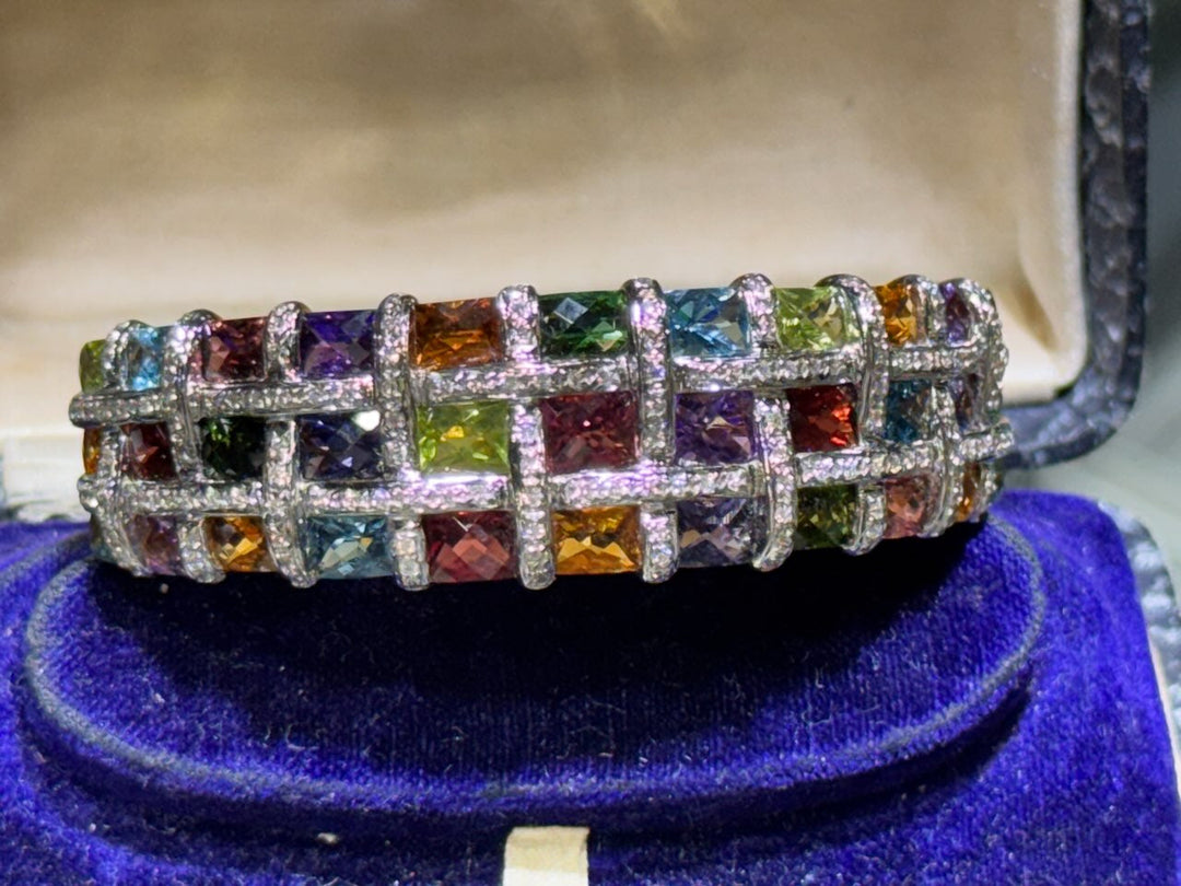 Bellarri Diamond and Multi Color Gemstones 18K Yellow Bangle