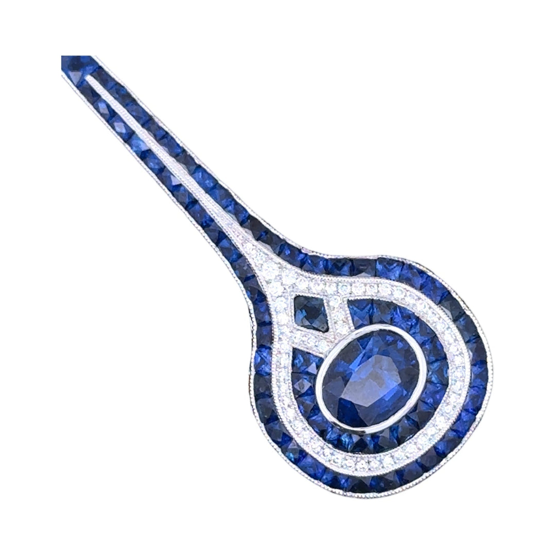 French Cut Sapphire and Diamond 18K White Gold Pendant