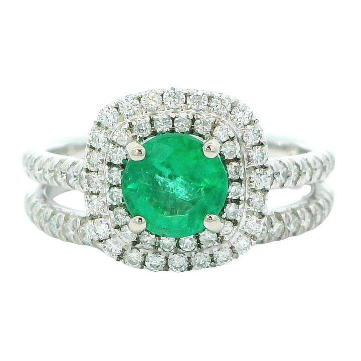 HMA .91 ct Emerald and Diamond Double Halo Ring 14763
