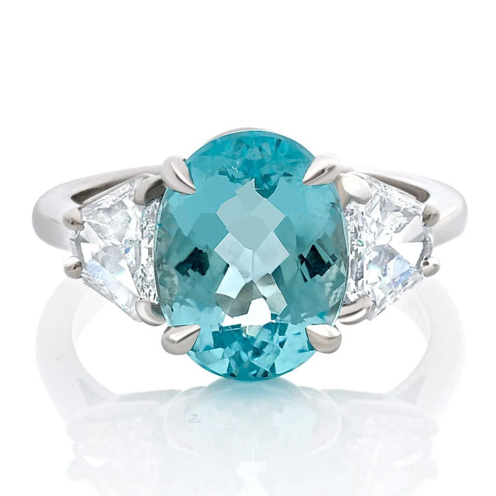 Estate 3.84ct. Paraiba Tourmaline & .93cttw. Shield Cut Diamond Platinum Ring (GIA)