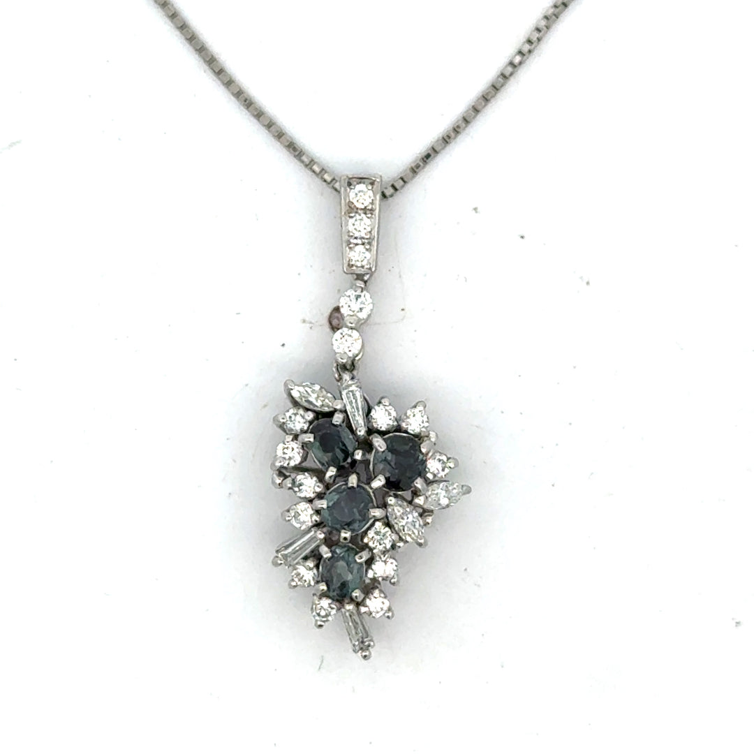 Estate Natural Color Change Alexandrite and Diamond Platinum Necklace
