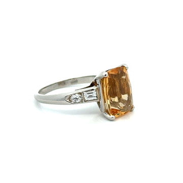 Platinum, Natural Diamond and 5.73 Carat Topaz Ring
