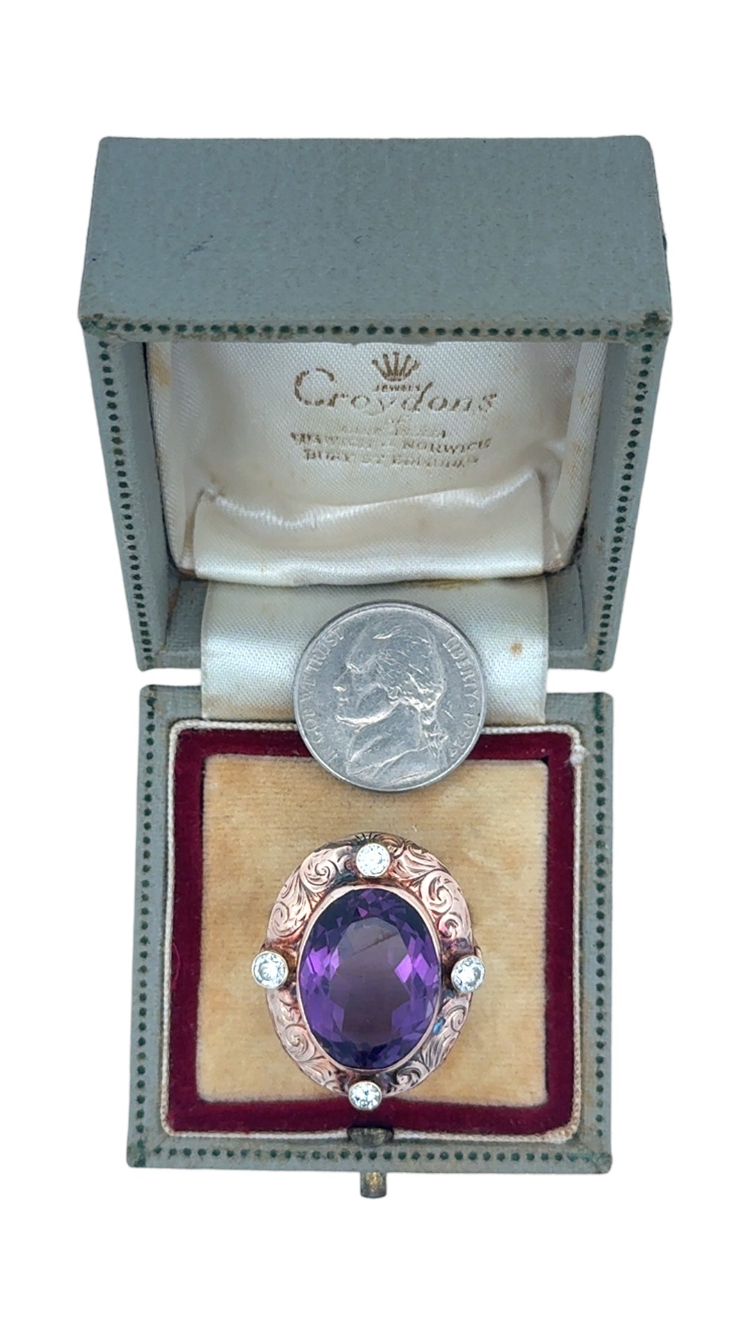 Estate 11.96 ct Oval Amethyst and Diamond 14K Yellow Gold Ring 15661