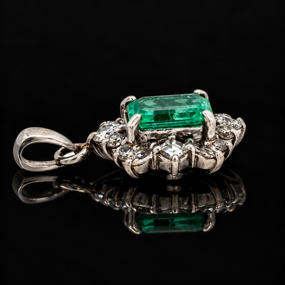 Estate 1.05ct. Emerald & Diamond Platinum Pendant