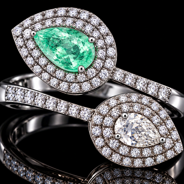 Designer M.C. Marchisio 1.60ct. Natural Paraiba Tourmaline & 1.62cttw. Diamond 18KT White Gold Bypass Ring