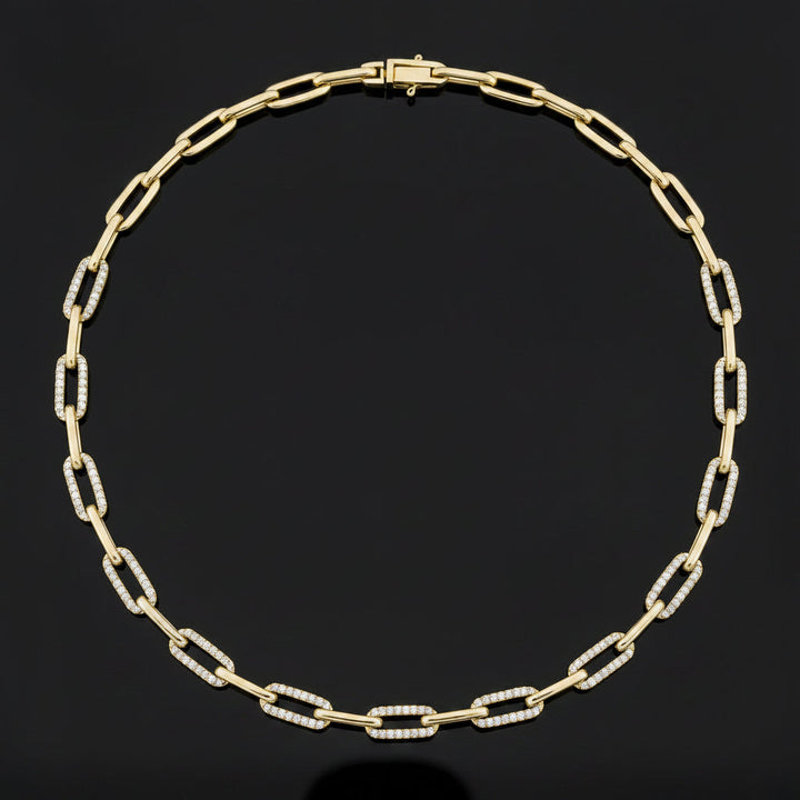 Designer Italian Paper Clip Diamond 14Kt Yellow Gold Necklace