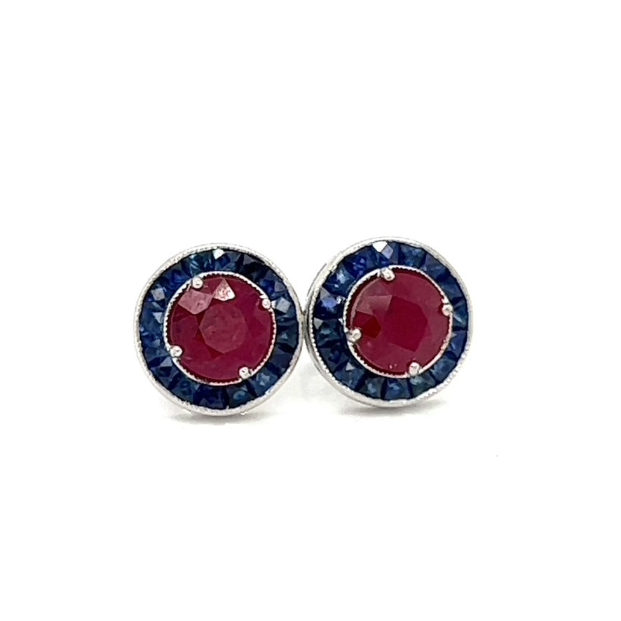 Ruby and Sapphire 18K White Gold Earrings