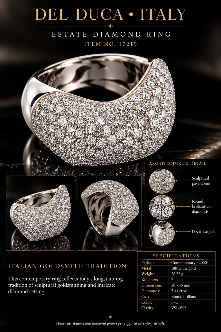 Estate Italian Del Duca 5.44 cttw Diamond 18K White Gold Ring