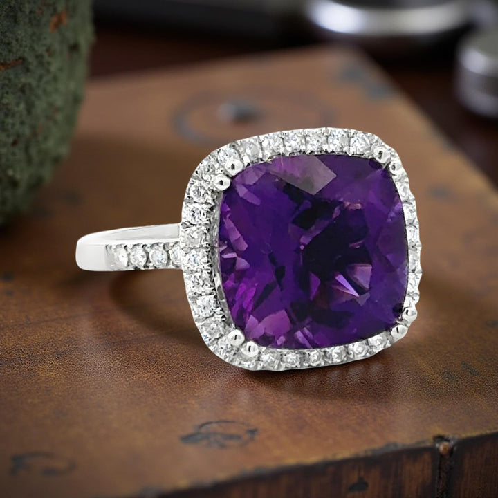 Amethyst and Diamond 14kt White Gold Ring