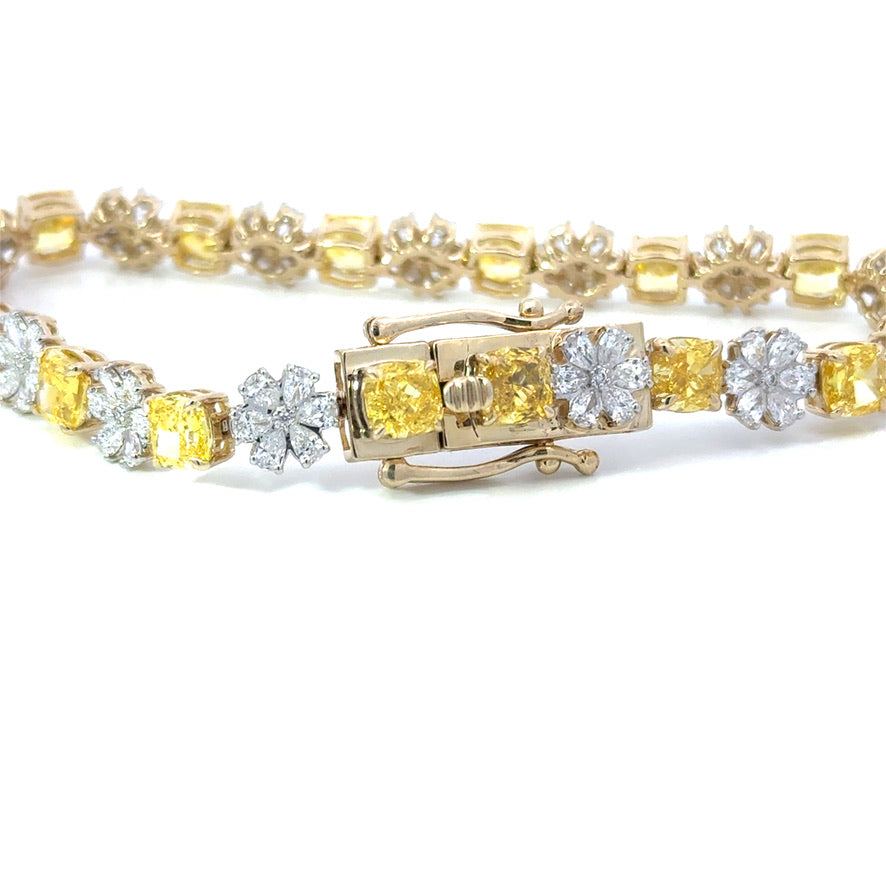 16.00 CTW Fancy Yellow & White Lab Grown Diamond Floral Bracelet