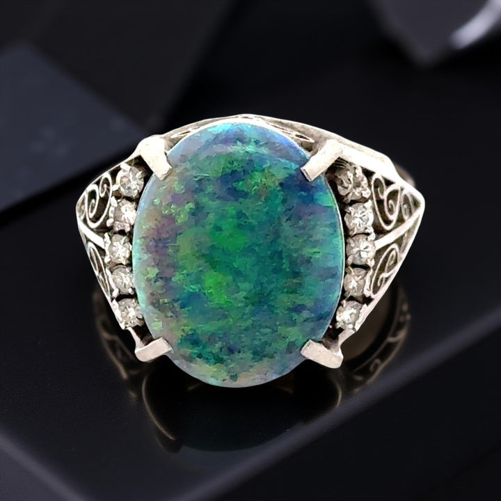 Black Opal and Diamond Platinum Ring