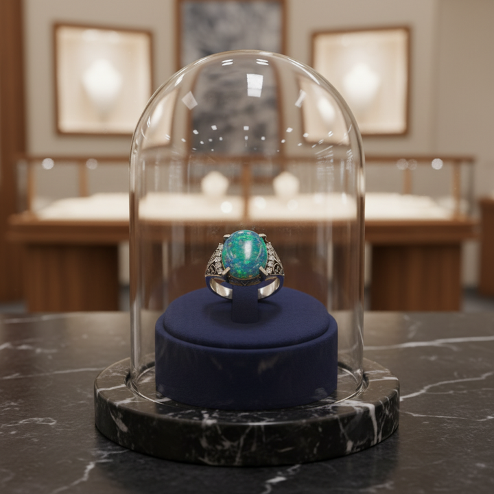 Black Opal and Diamond Platinum Ring