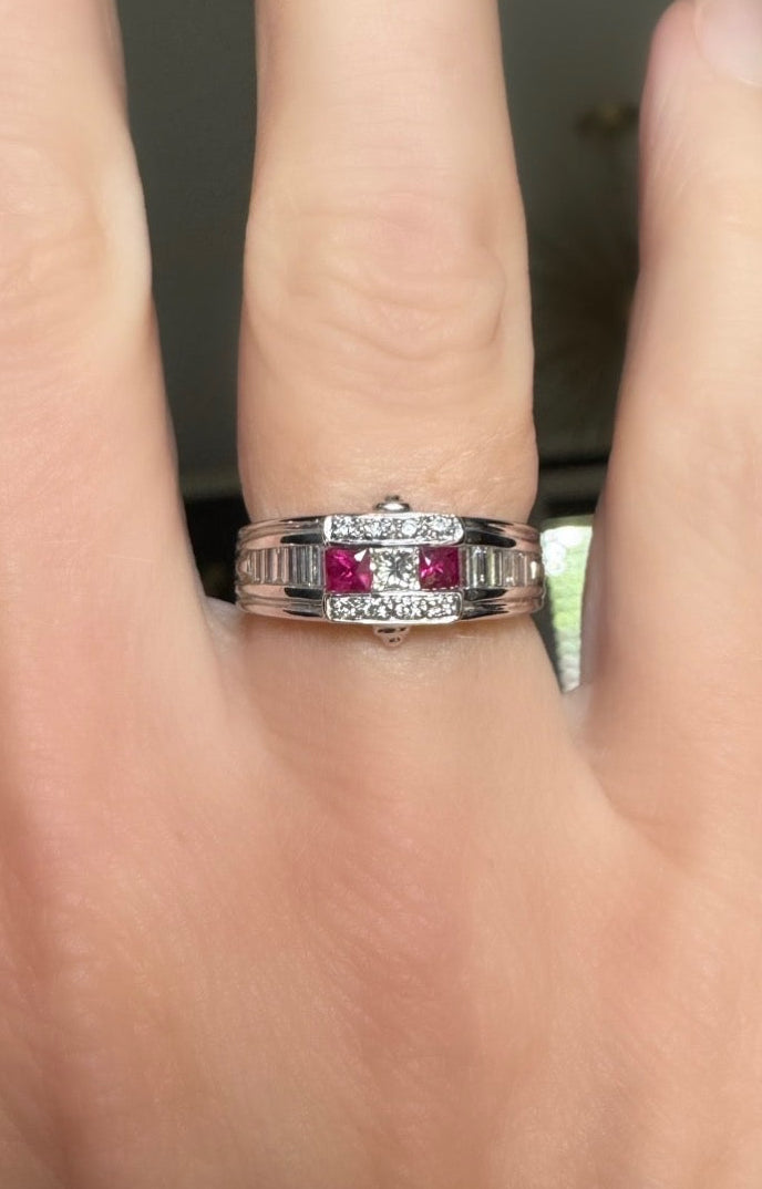 Vintage Ruby & Diamond Platinum Ring