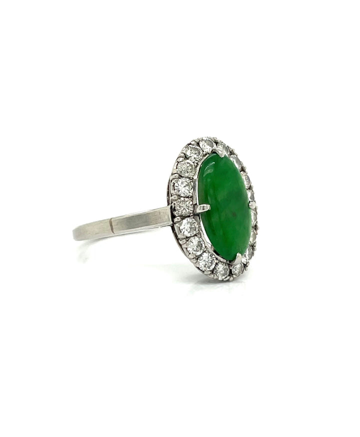 Natural Jade Diamond Platinum Halo Ring