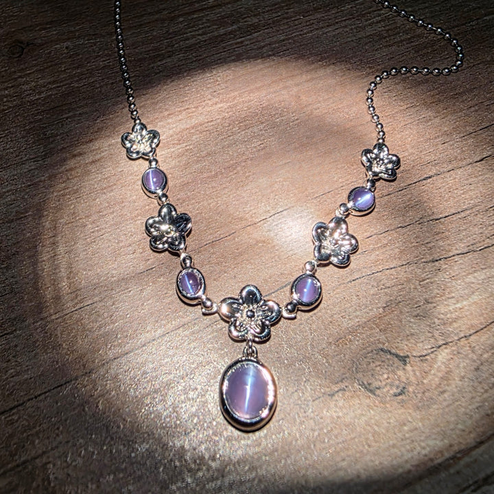 Estate Rare Color Change Cat's Eye Natural Alexandrite Platinum Necklace