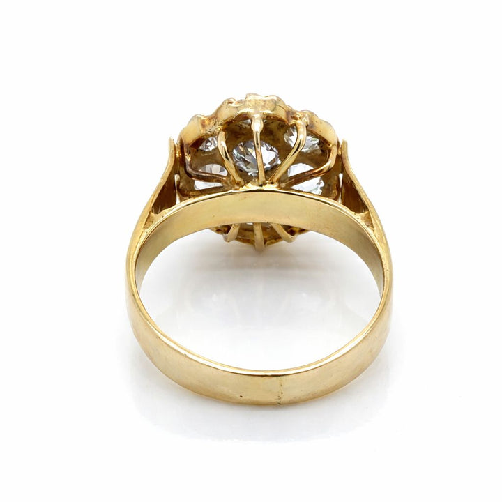 Antique Victorian Seven Diamond and 14K Yellow Gold Flower Ring