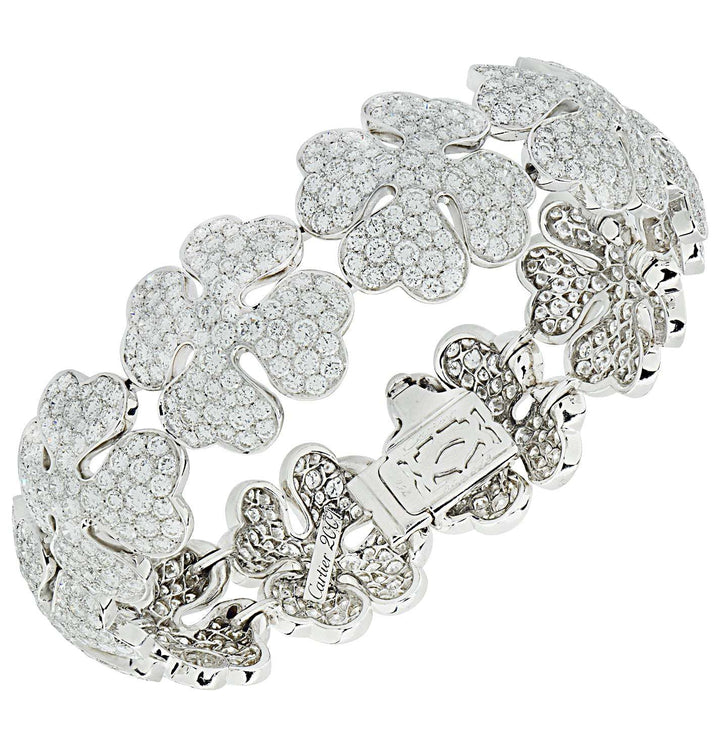 Estate Vintage Cartier 80.19cttw Diamond Clover 18Kt White Gold Necklace & Bracelet Set