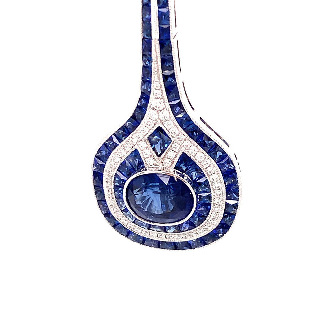 Sapphire and Diamond 18K White Gold Drop Earrings