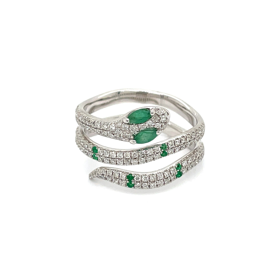 Natural Emerald and Diamond Snake Ring