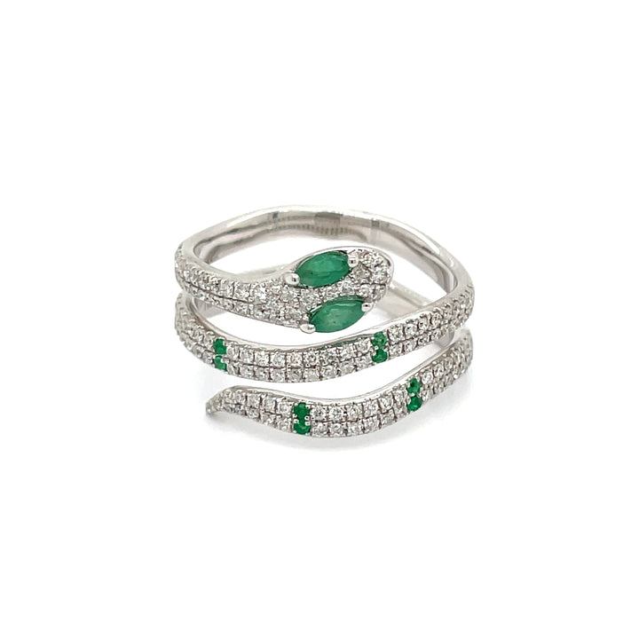 Natural Emerald and Diamond Snake Ring