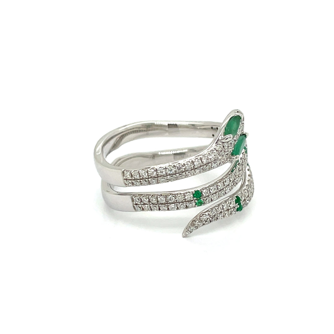 Natural Emerald and Diamond Snake Ring