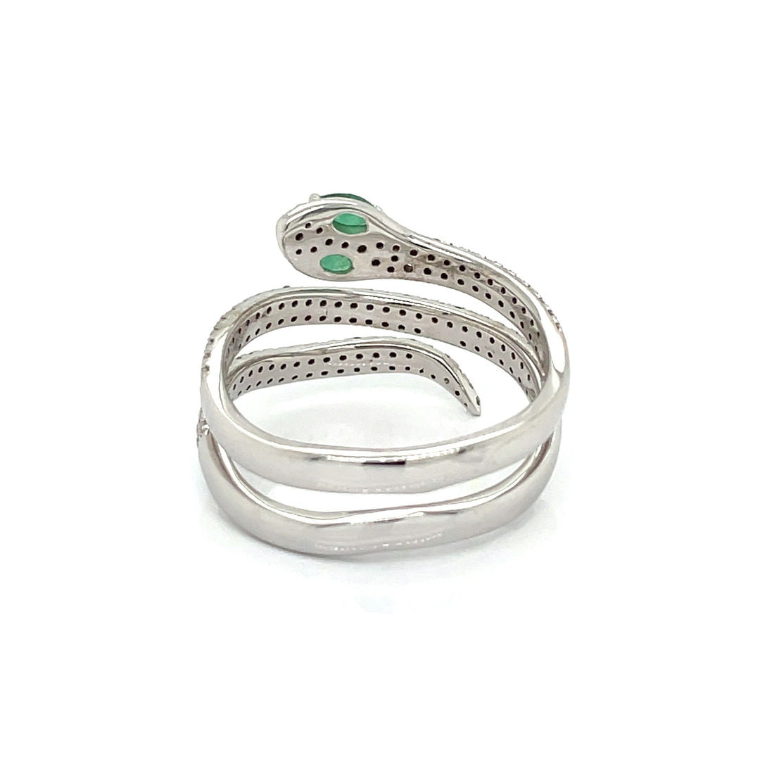 Natural Emerald and Diamond Snake Ring