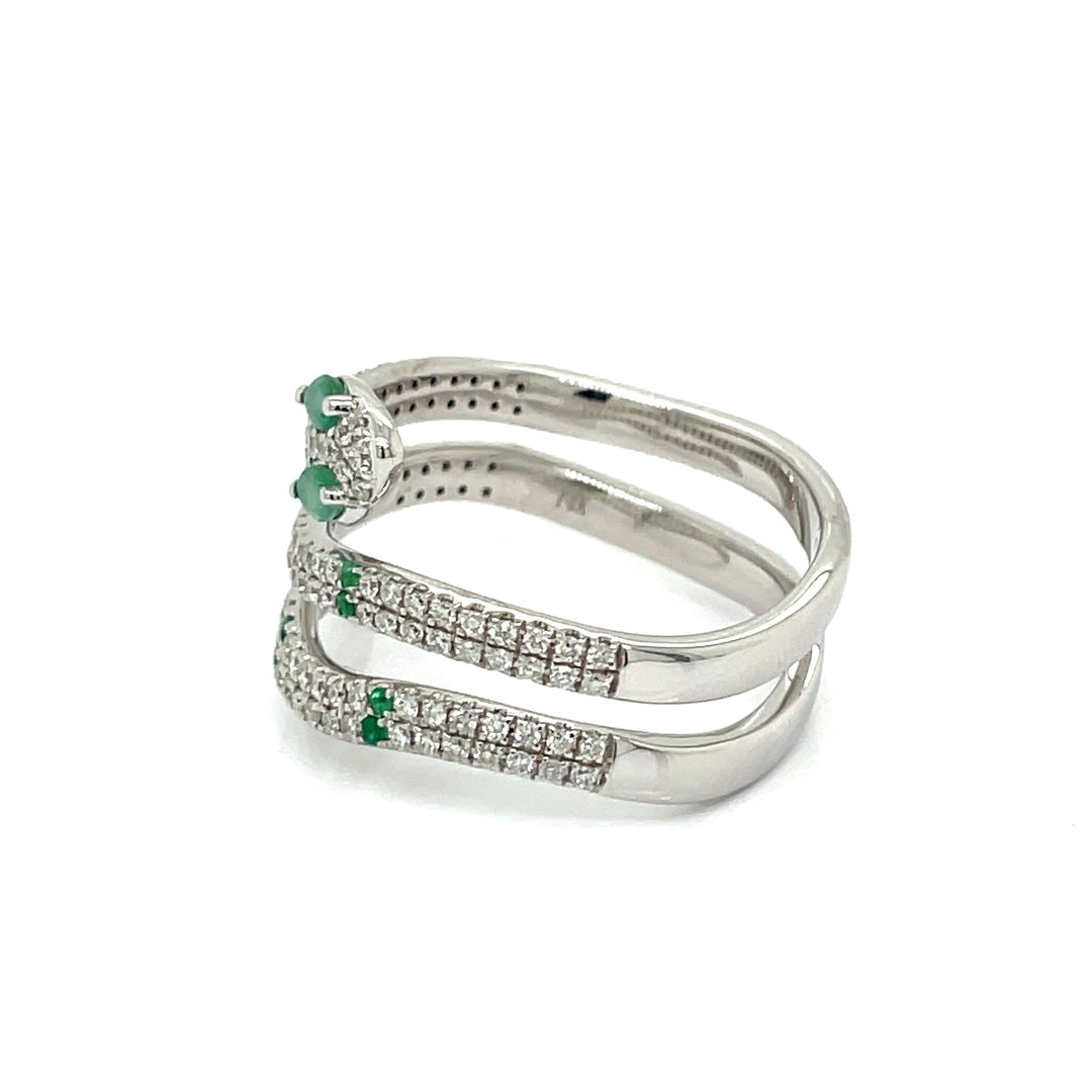 Natural Emerald and Diamond Snake Ring