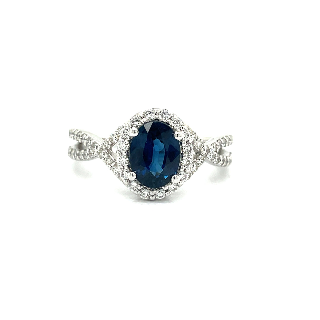 HMA Creations 1.62 carat Sapphire and Diamond 14K White Gold Halo Ring