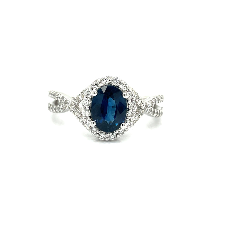 HMA Creations 1.62 carat Sapphire and Diamond 14K White Gold Halo Ring