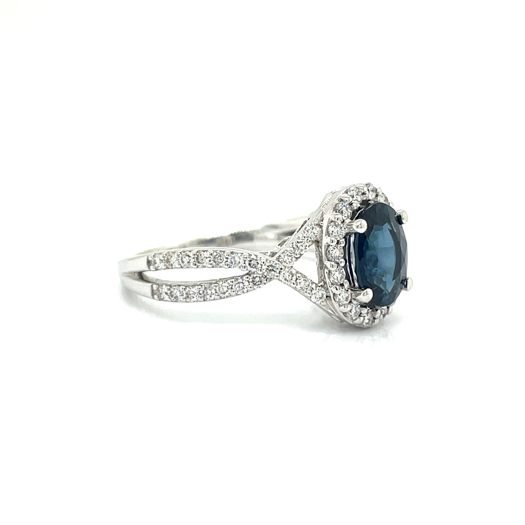 HMA Creations 1.62 carat Sapphire and Diamond 14K White Gold Halo Ring