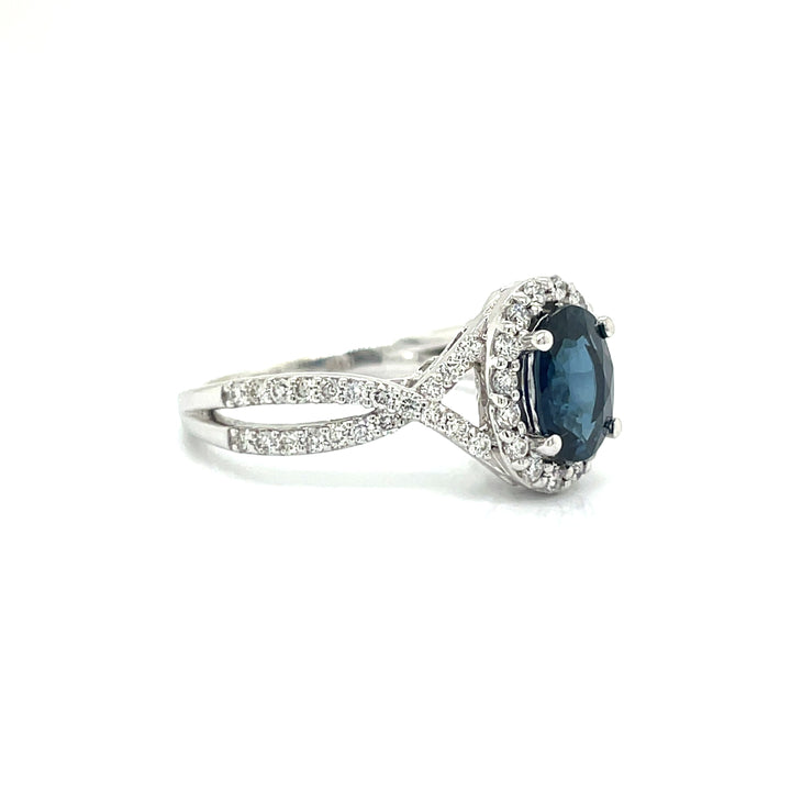 HMA Creations 1.62 carat Sapphire and Diamond 14K White Gold Halo Ring