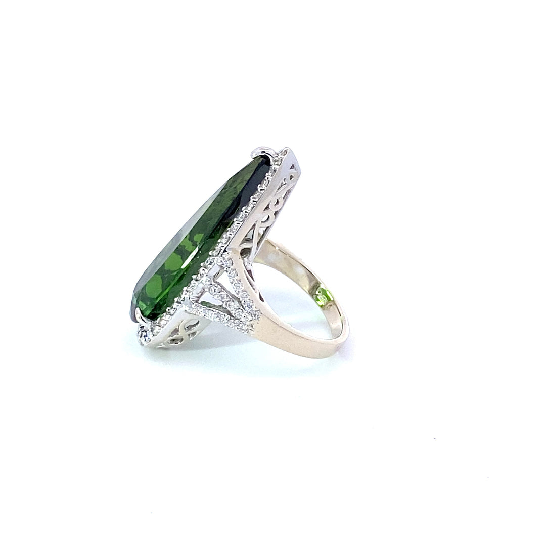 Green Tourmaline and Diamond Estate Ring