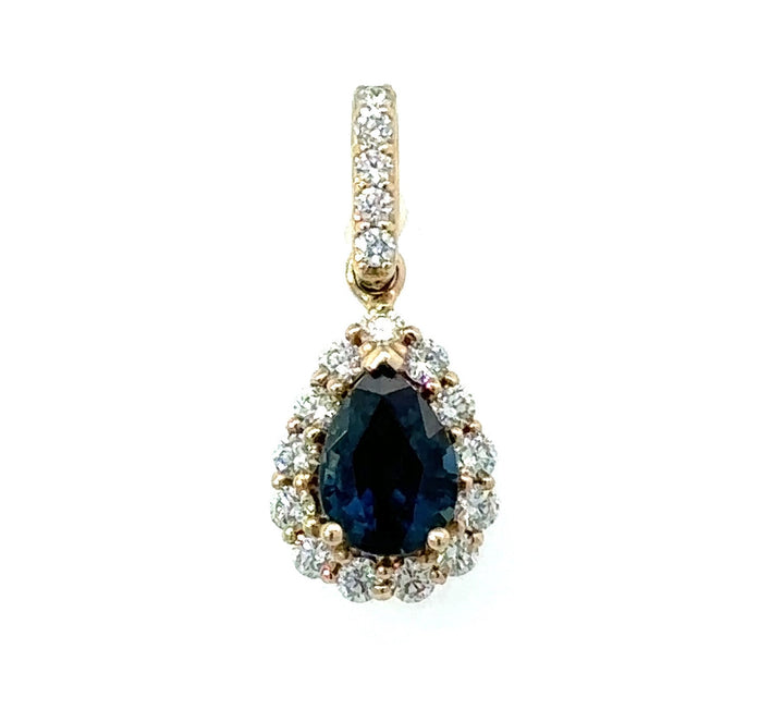 HMA Creations Sapphire and Diamond 14K Yellow Gold Halo Pendant