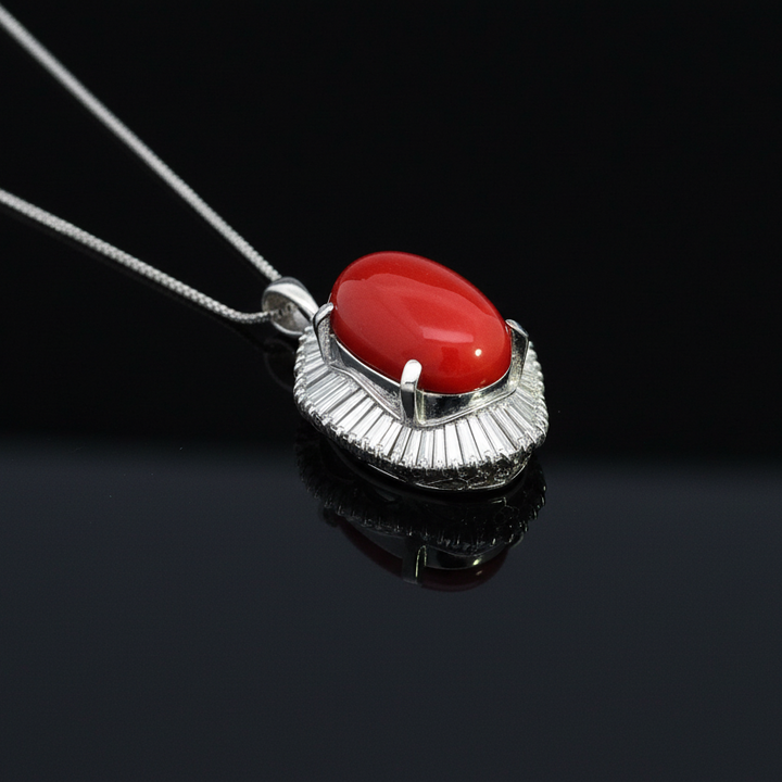 Estate Large Coral Diamond Platinum Necklace 14210