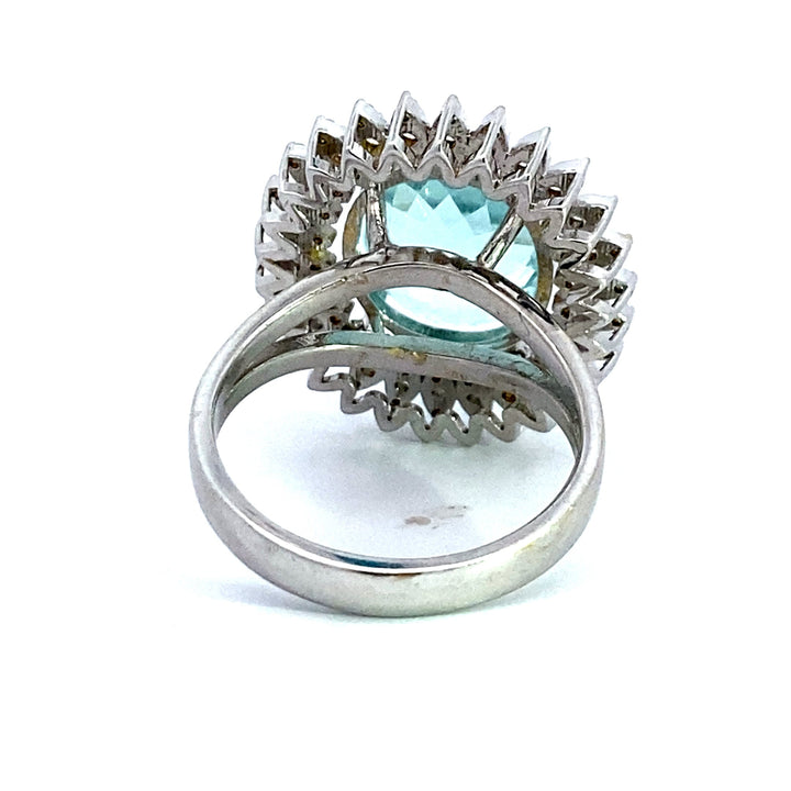 Estate- Rare 12.55ct Mozambique Paraiba Tourmaline and Diamond 18K White Gold Ring (GIA Report)