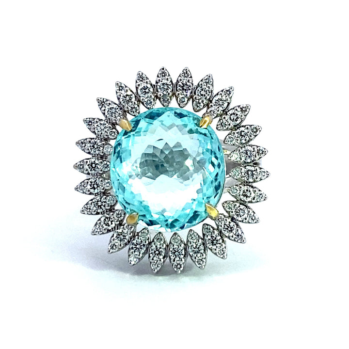 Estate- Rare 12.55ct Mozambique Paraiba Tourmaline and Diamond 18K White Gold Ring (GIA Report)