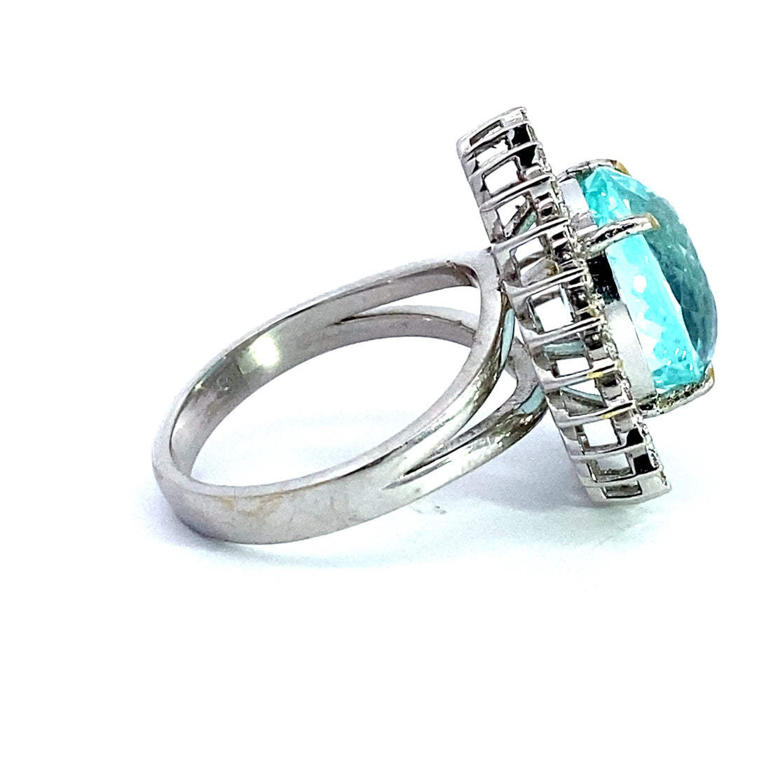 Estate- Rare 12.55ct Mozambique Paraiba Tourmaline and Diamond 18K White Gold Ring (GIA Report)