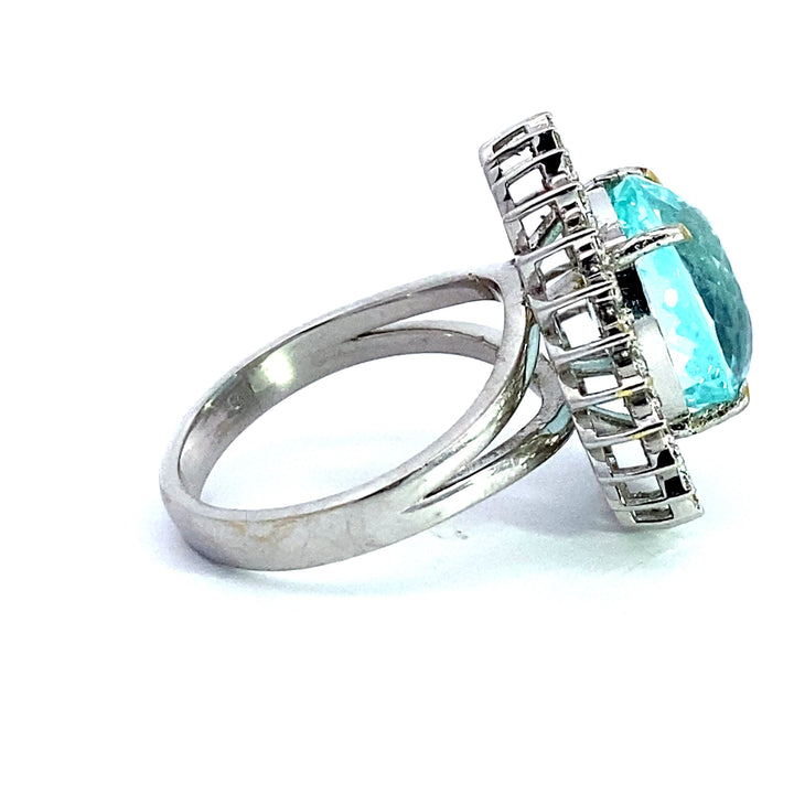 Estate- Rare 12.55ct Mozambique Paraiba Tourmaline and Diamond 18K White Gold Ring (GIA Report)